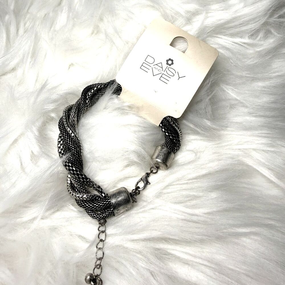 Silver Tone Woven Mesh Braided Chain Bracelet Adjustable Lobster Clasp NWT